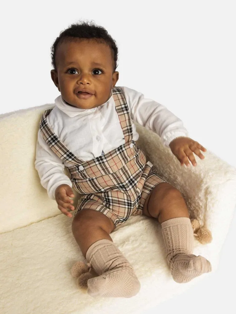 Baby Boy Luxury Tartan Romper with white shirt - Beige