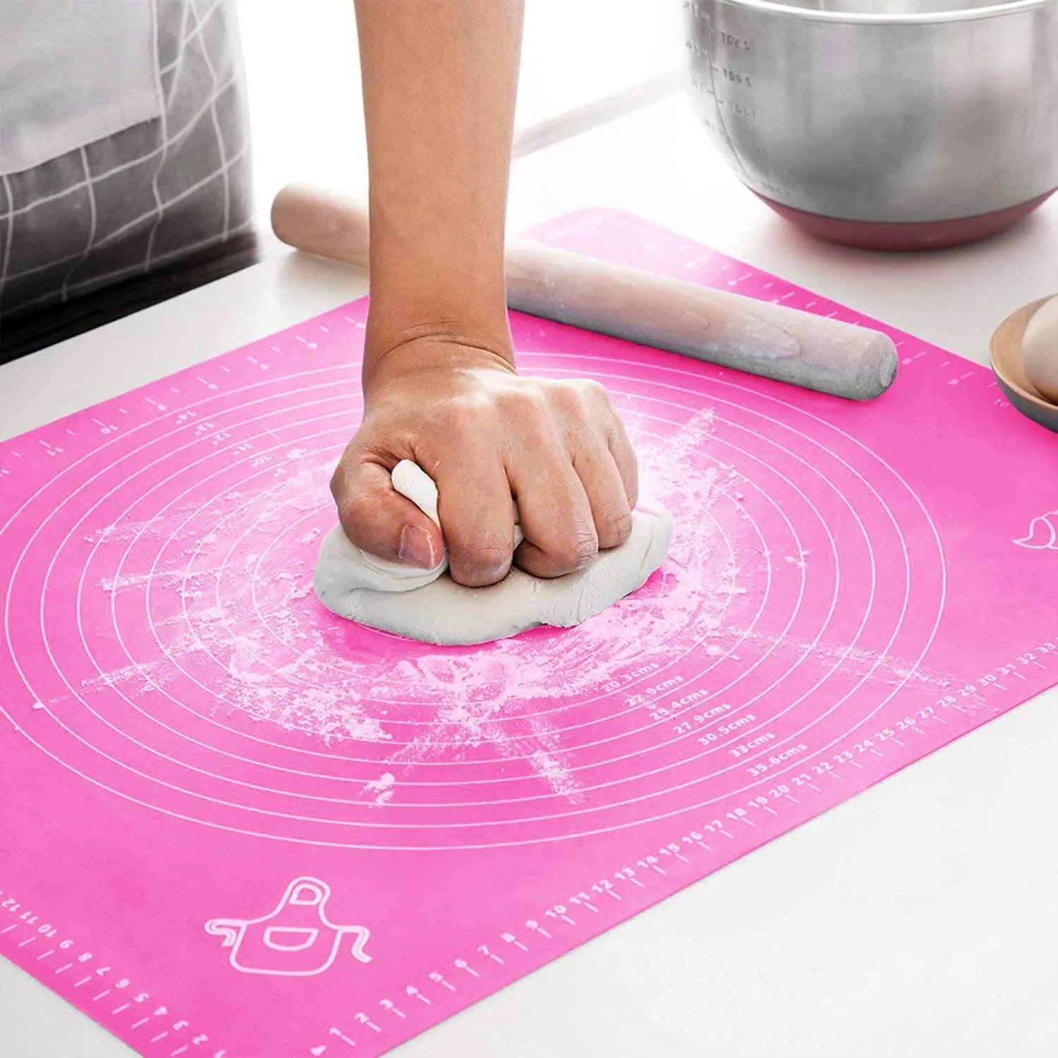 Heart Home Baking Mat|Silicone Non-Stick Stretchable Kneading Mat|Fondant Rolling Mat for Kitchen,Roti,Chapati,Cake,19 x 16 Inche (Pink)