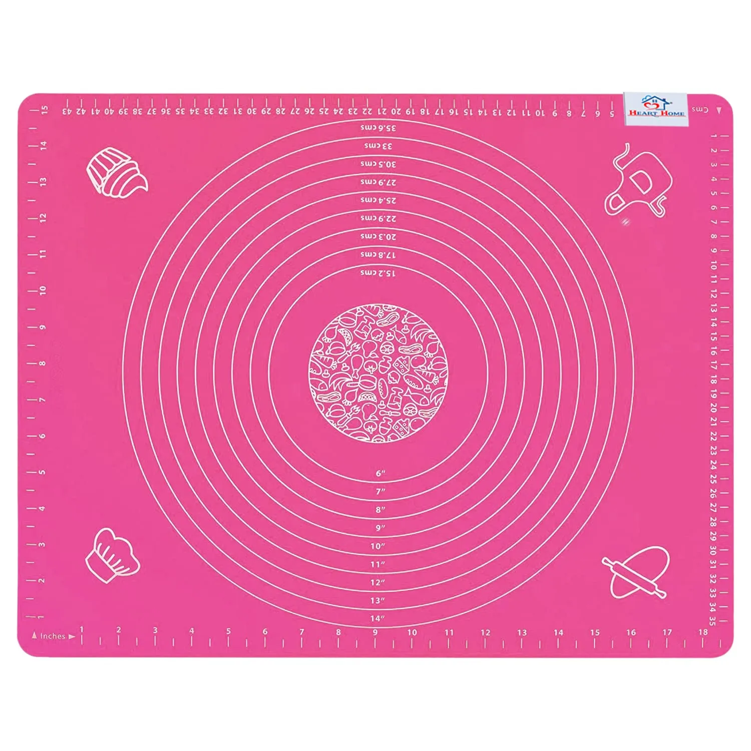 Heart Home Baking Mat|Silicone Non-Stick Stretchable Kneading Mat|Fondant Rolling Mat for Kitchen,Roti,Chapati,Cake,19 x 16 Inche (Pink)