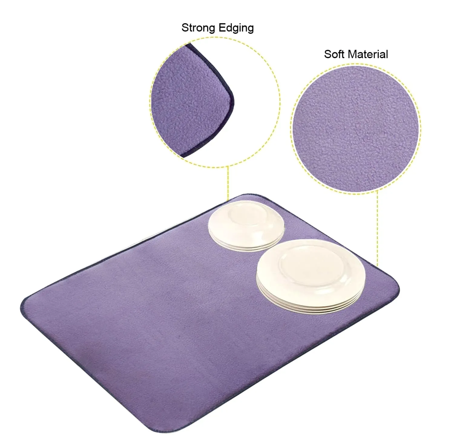 Heart Home Microfiber Reversible Dish Drying Mat with Absorbent Parity for Kitchen 27"x 19"(Purple)