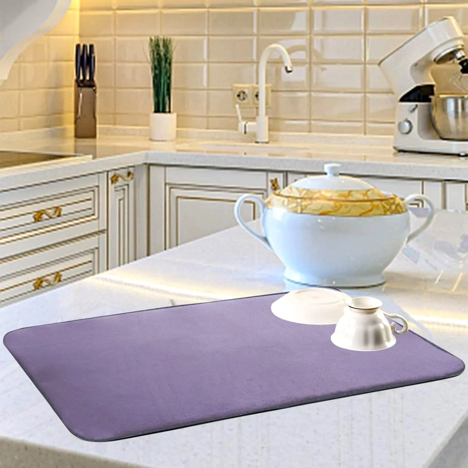 Heart Home Microfiber Reversible Dish Drying Mat with Absorbent Parity for Kitchen 27"x 19"(Purple)