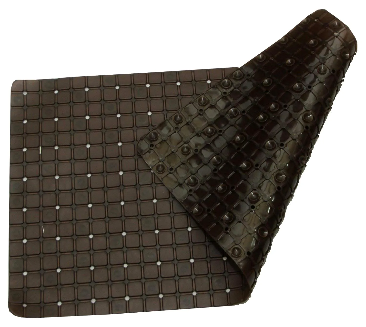 Heart Home PVC Shower Bath Mat with Drain Holes and Suction Cups (Brown)-HS43HEARTH25554