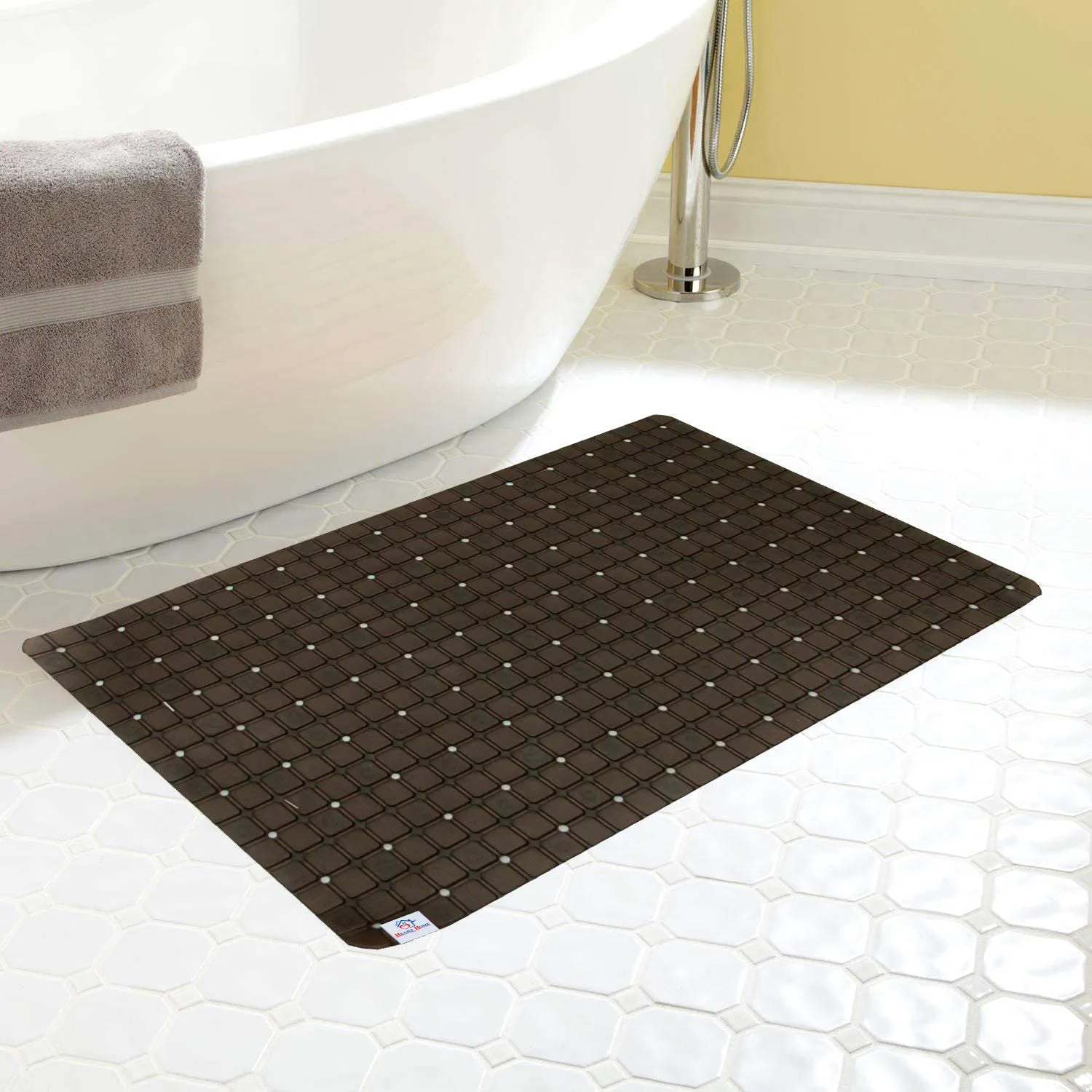 Heart Home PVC Shower Bath Mat with Drain Holes and Suction Cups (Brown)-HS43HEARTH25554