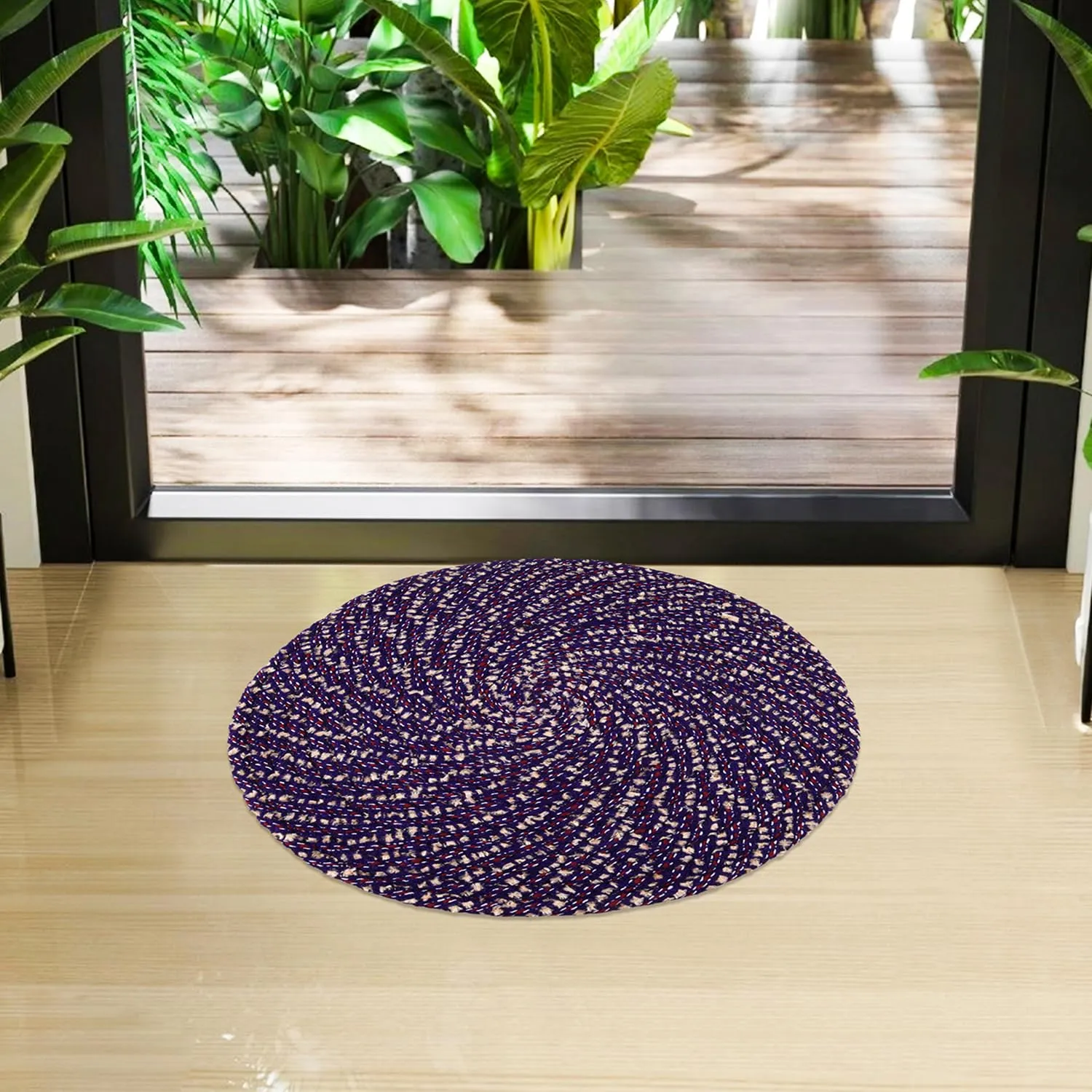 Kuber Industries Door Mat | Round Shape Feather Door Mat | Cotton Reversible Mat | Door Mat for Kitchen | Door Mat for Home | 16 Inch | Small | Pack of 2 | Purple