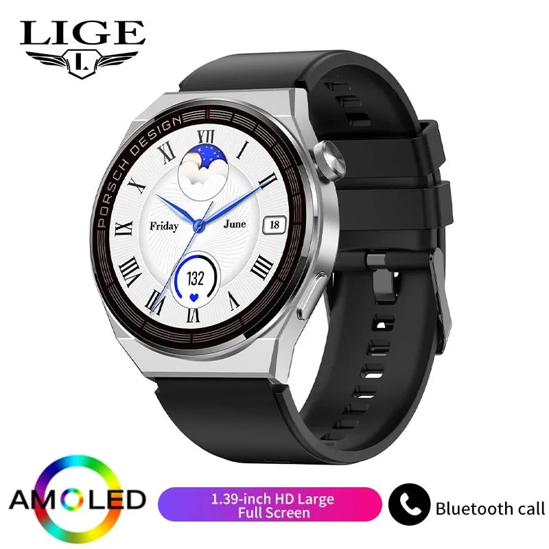 LIGE AMOLED Smartwatch Business Watch For Men Smart Watch Bluetooth Call HD Screen 380mAh Large Battery Capacity Fitness Clock