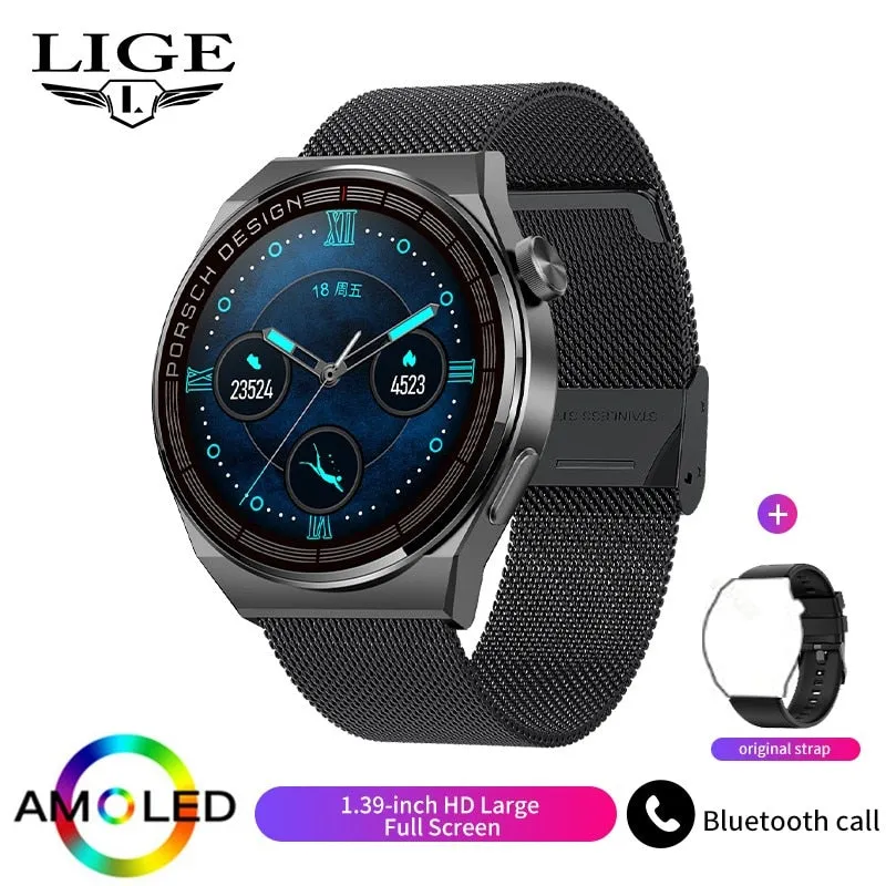 LIGE AMOLED Smartwatch Business Watch For Men Smart Watch Bluetooth Call HD Screen 380mAh Large Battery Capacity Fitness Clock