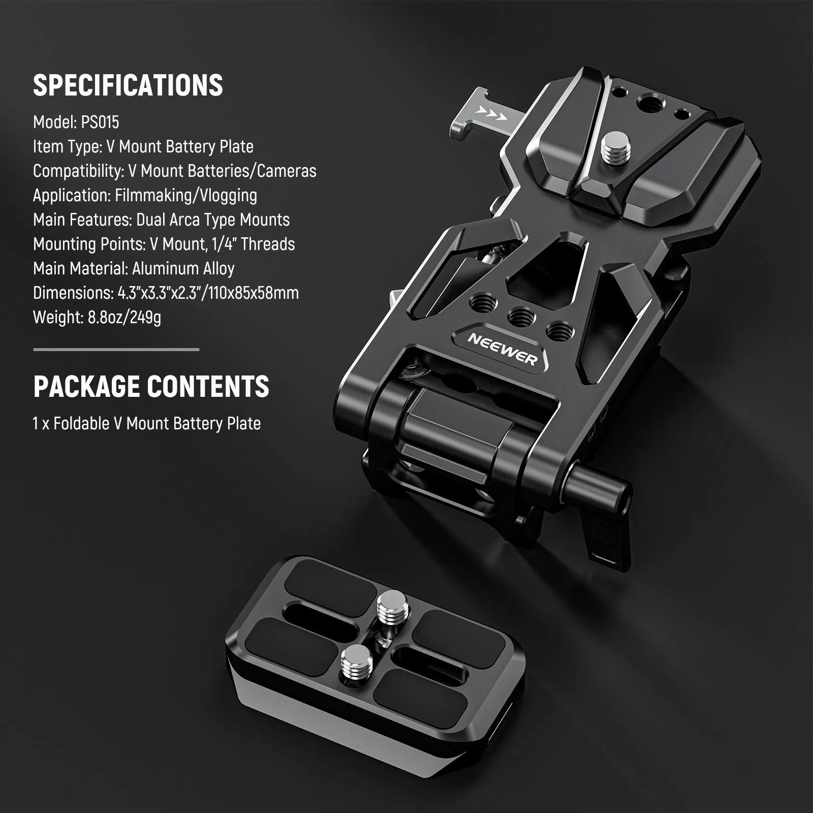 NEEWER PS015 Foldable V Mount Battery Plate