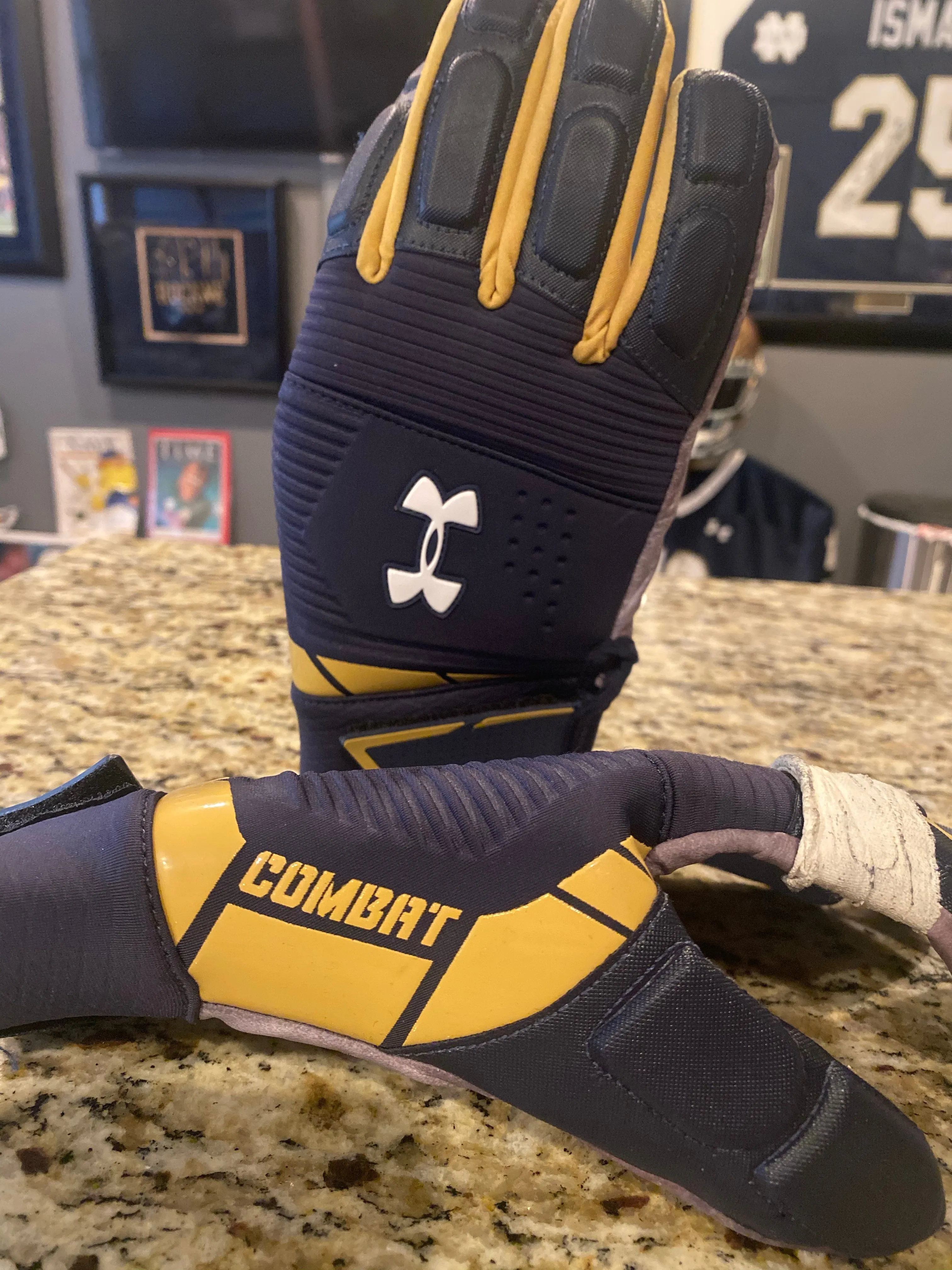 Notre Dame Football Game Used Gloves Under Armour Combat