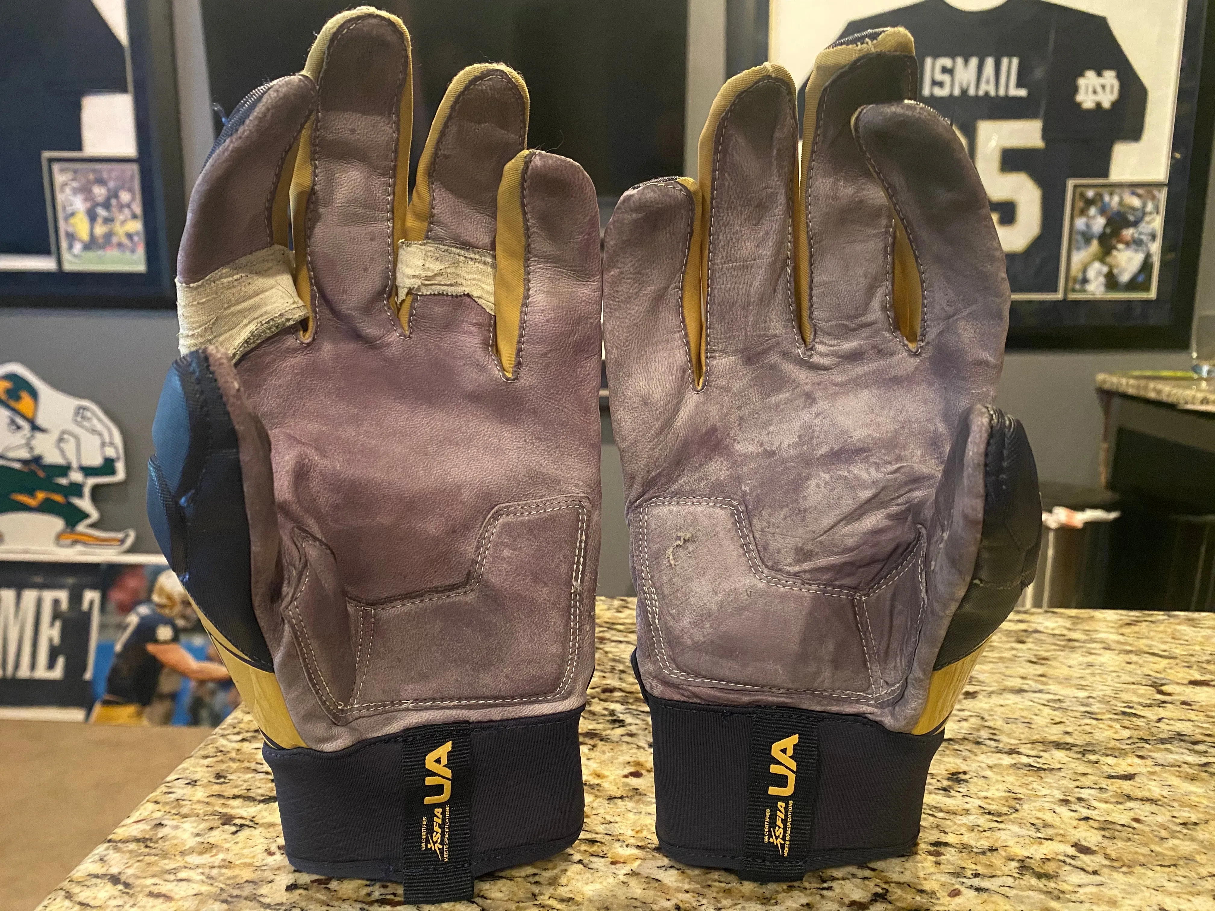 Notre Dame Football Game Used Gloves Under Armour Combat