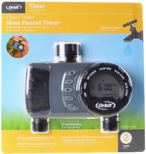 Orbit 1 Dial 2 Outlets Digital Hose Faucet Timer, Conserve Water