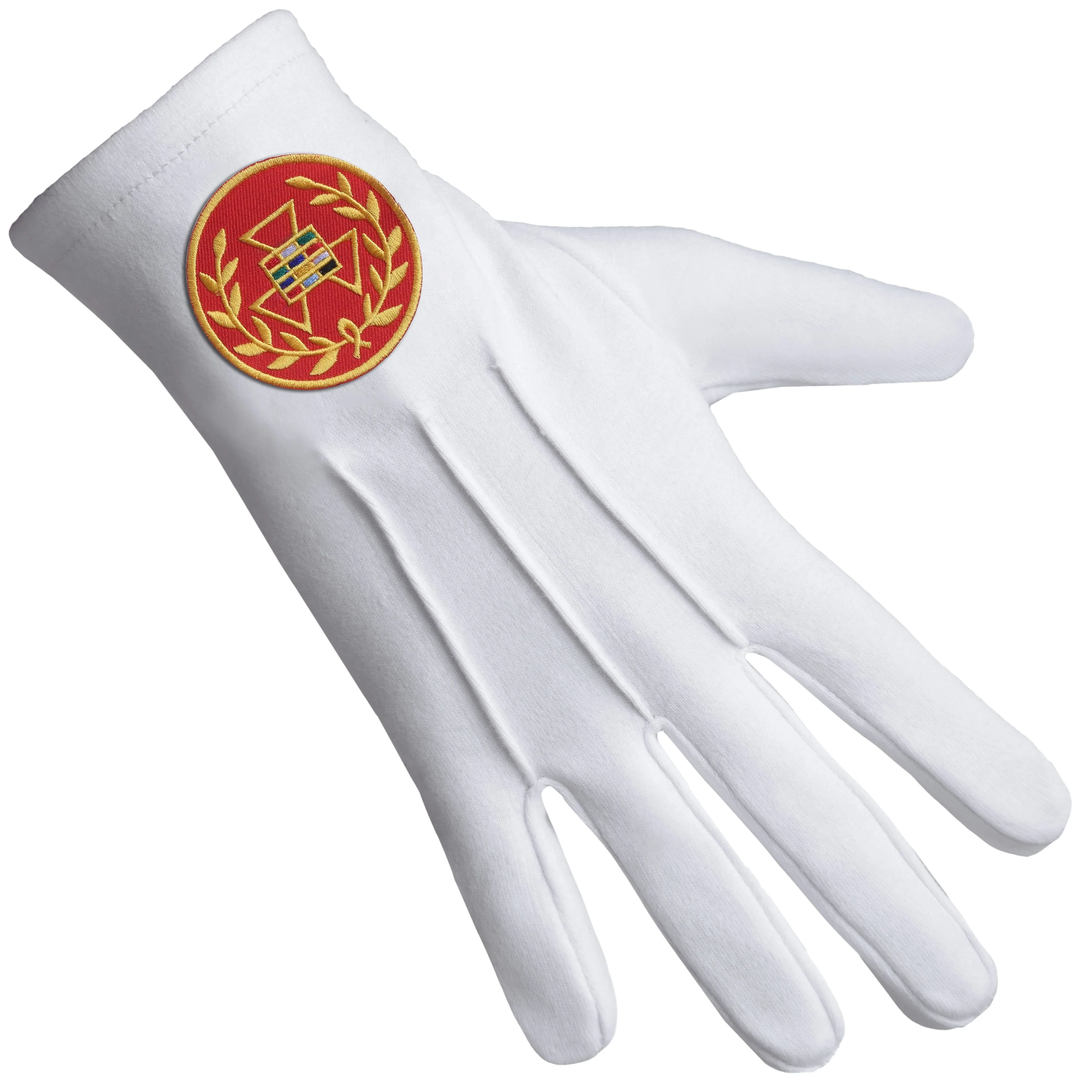 Past Grand High Priest Royal Arch Chapter Gloves - Pure Cotton With Red Patch & Wreath