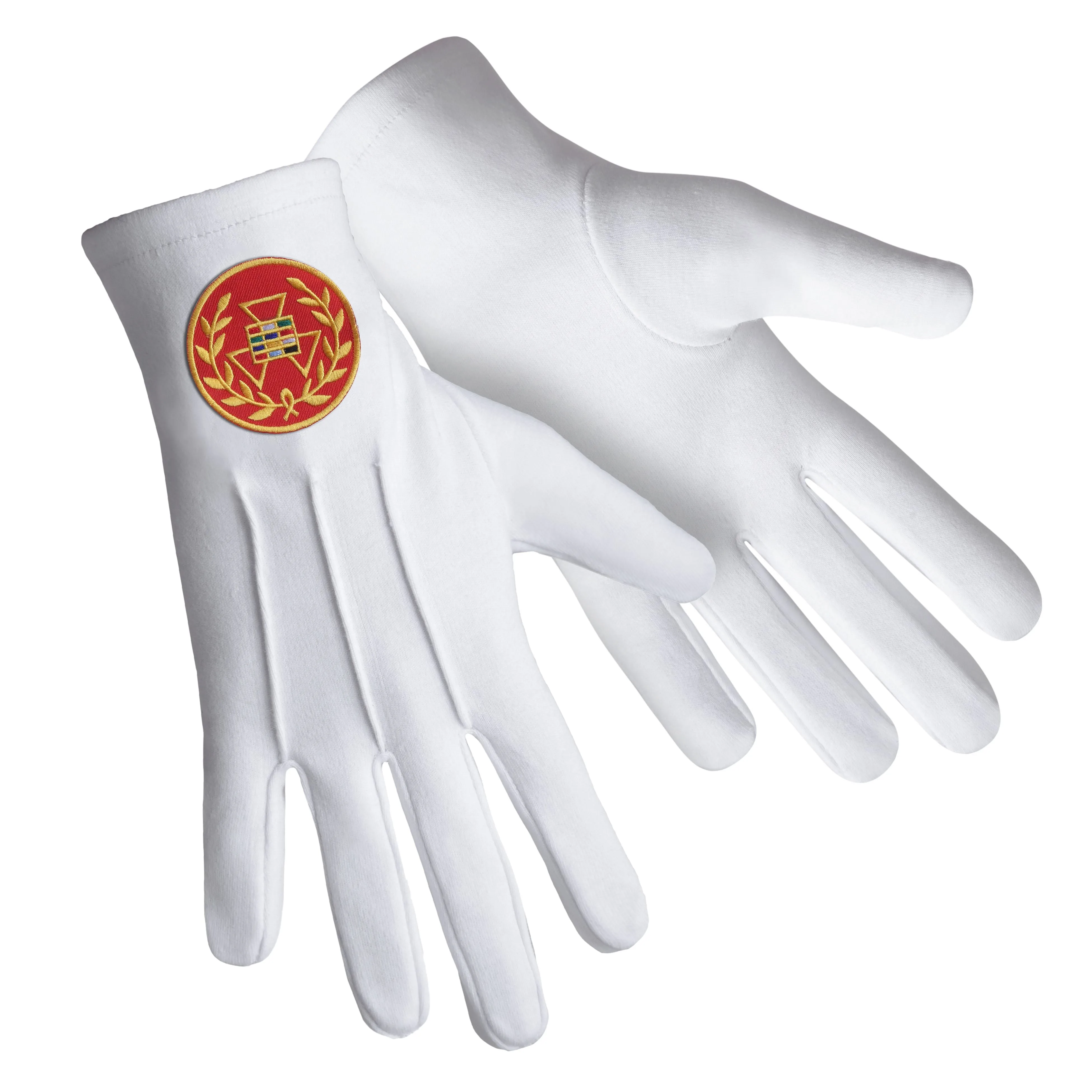 Past Grand High Priest Royal Arch Chapter Gloves - Pure Cotton With Red Patch & Wreath