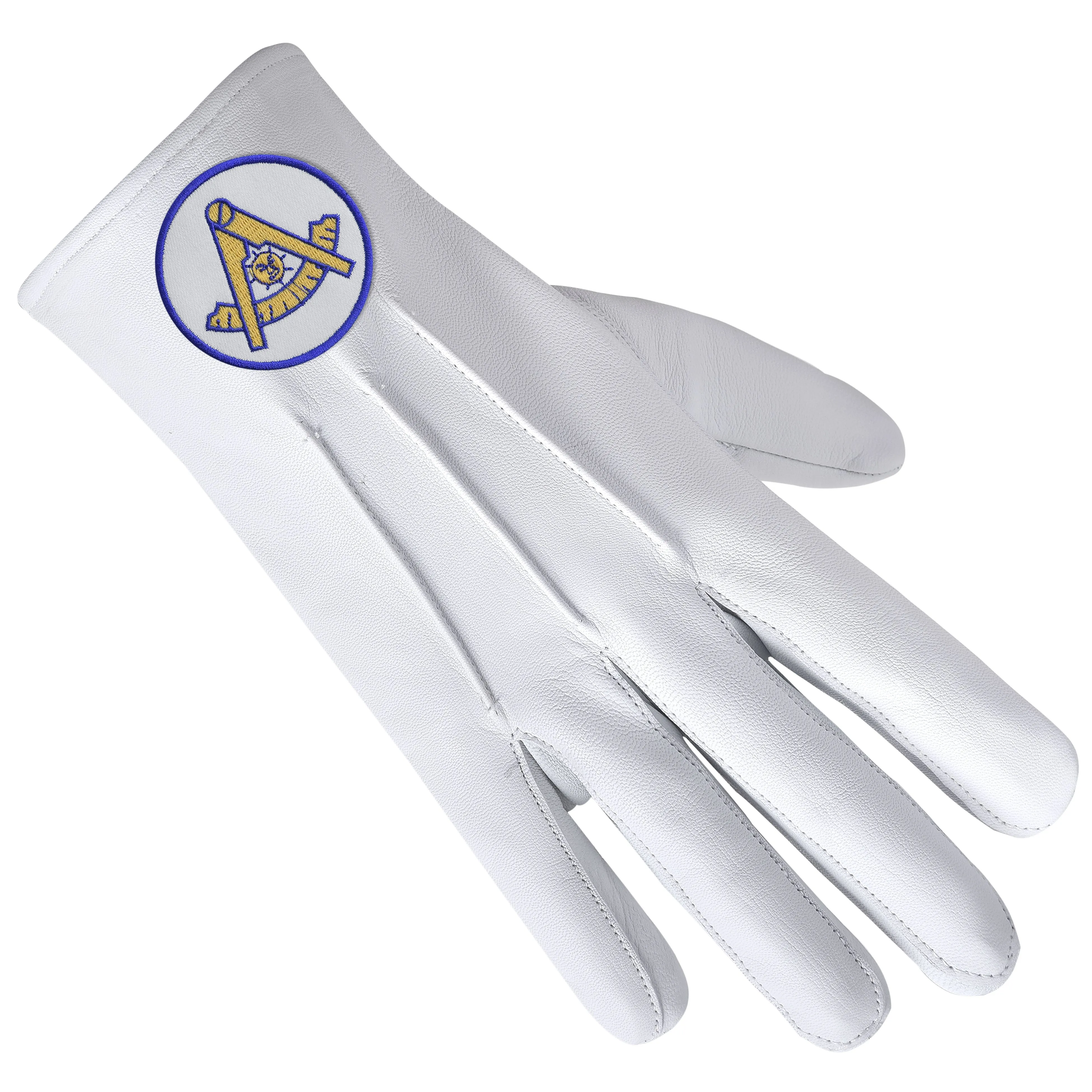 Past Master Blue Lodge California Regulation Gloves - Leather With Gold Emblem With Blue Borders