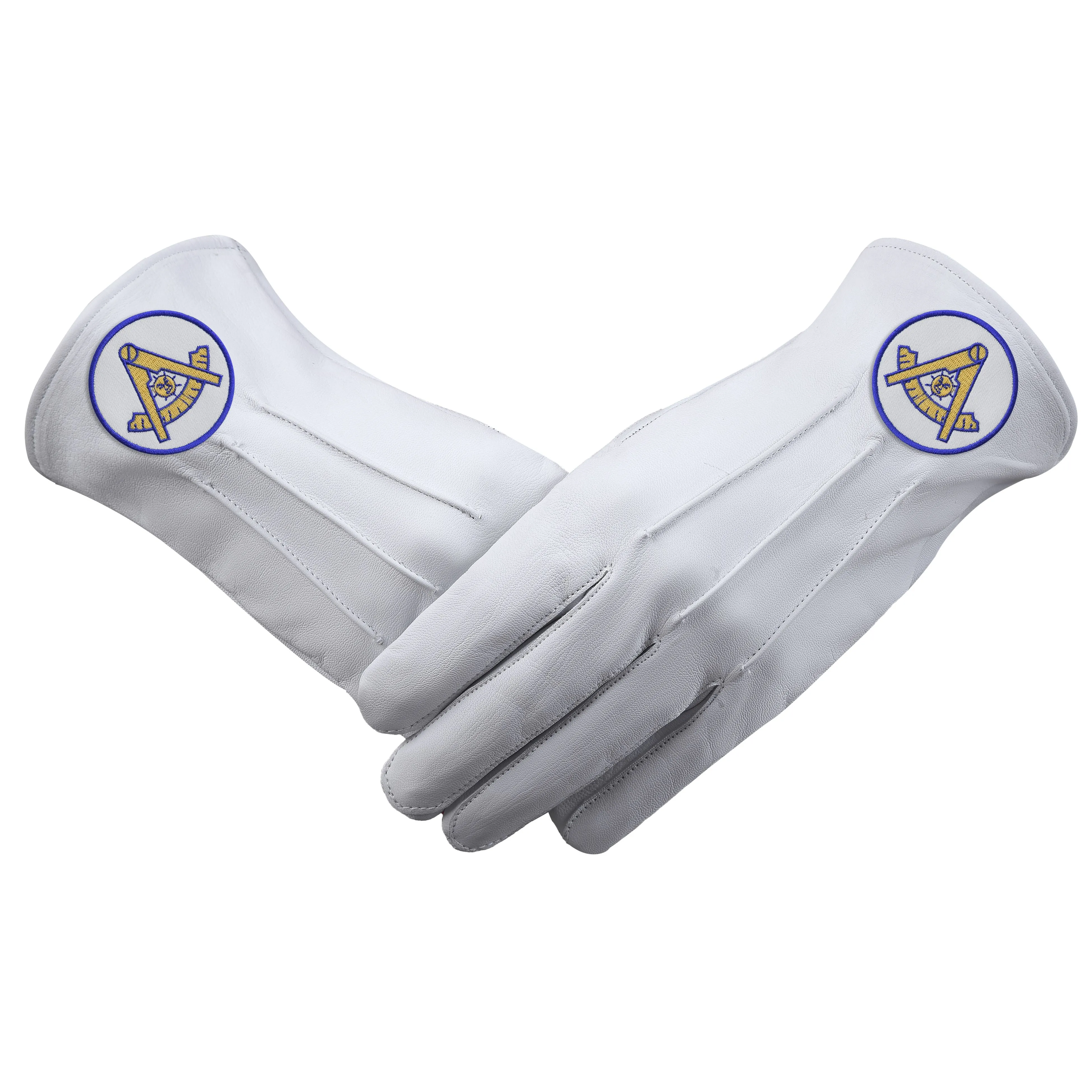 Past Master Blue Lodge California Regulation Gloves - Leather With Gold Emblem With Blue Borders