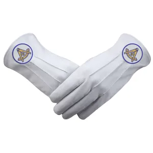 Past Master Blue Lodge California Regulation Gloves - Leather With Gold Emblem With Blue Borders