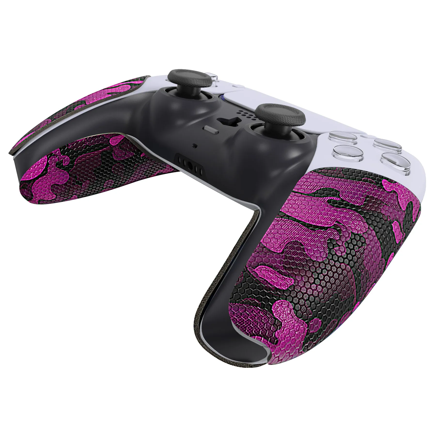 PlayVital Anti-Skid Sweat-Absorbent Controller Grip for PS5 Controller, Professional Textured Soft Rubber Pads Handle Grips for PS5 Controller - Rose Red Black Camouflage - PFPJ066