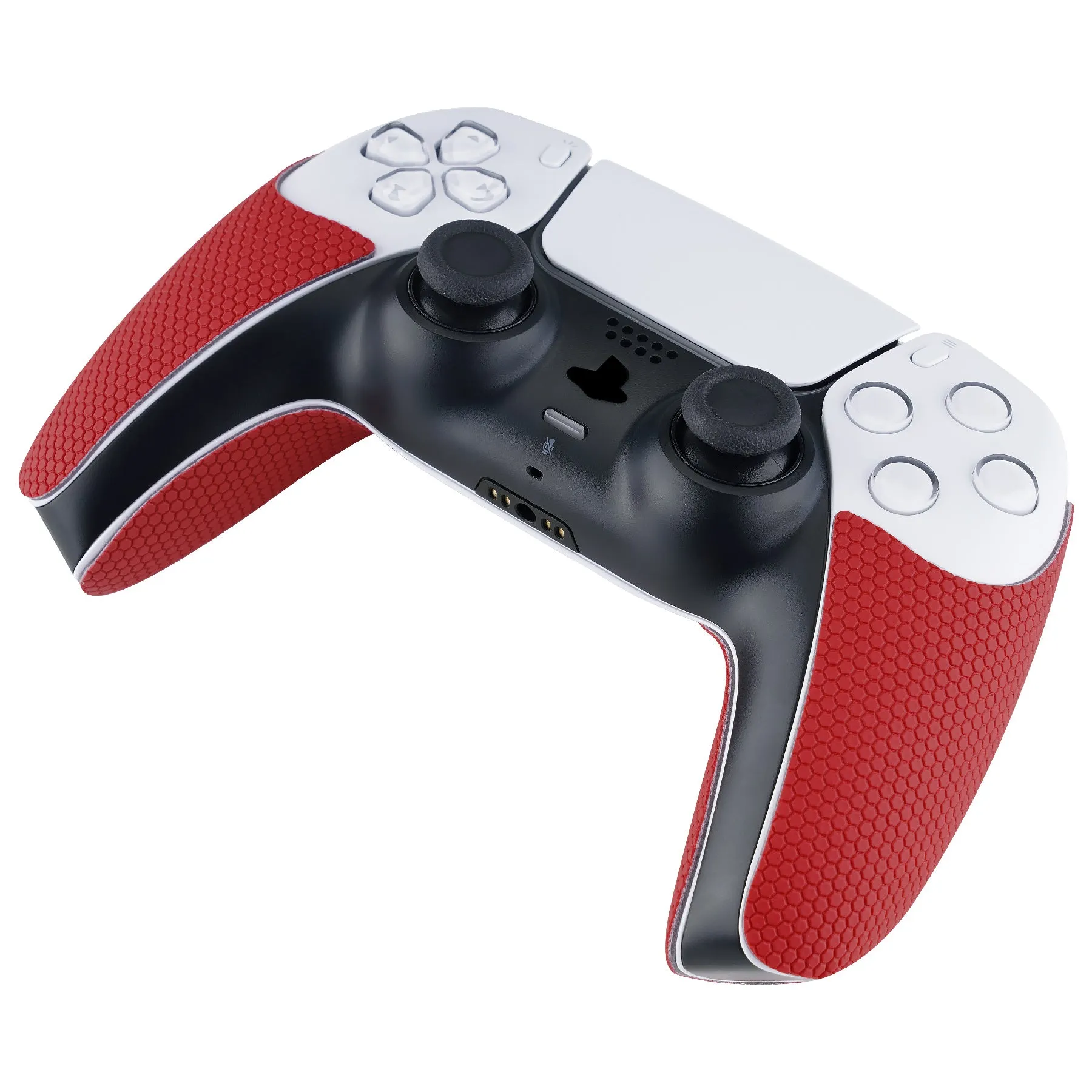 PlayVital Armored Edition Anti-Skid Sweat-Absorbent Controller Grip for PS5, Professional Textured Soft Rubber Pads Handle Grips for PS5 Controller with Shoulder Button Trigger Stickers - red -  PFPJ061