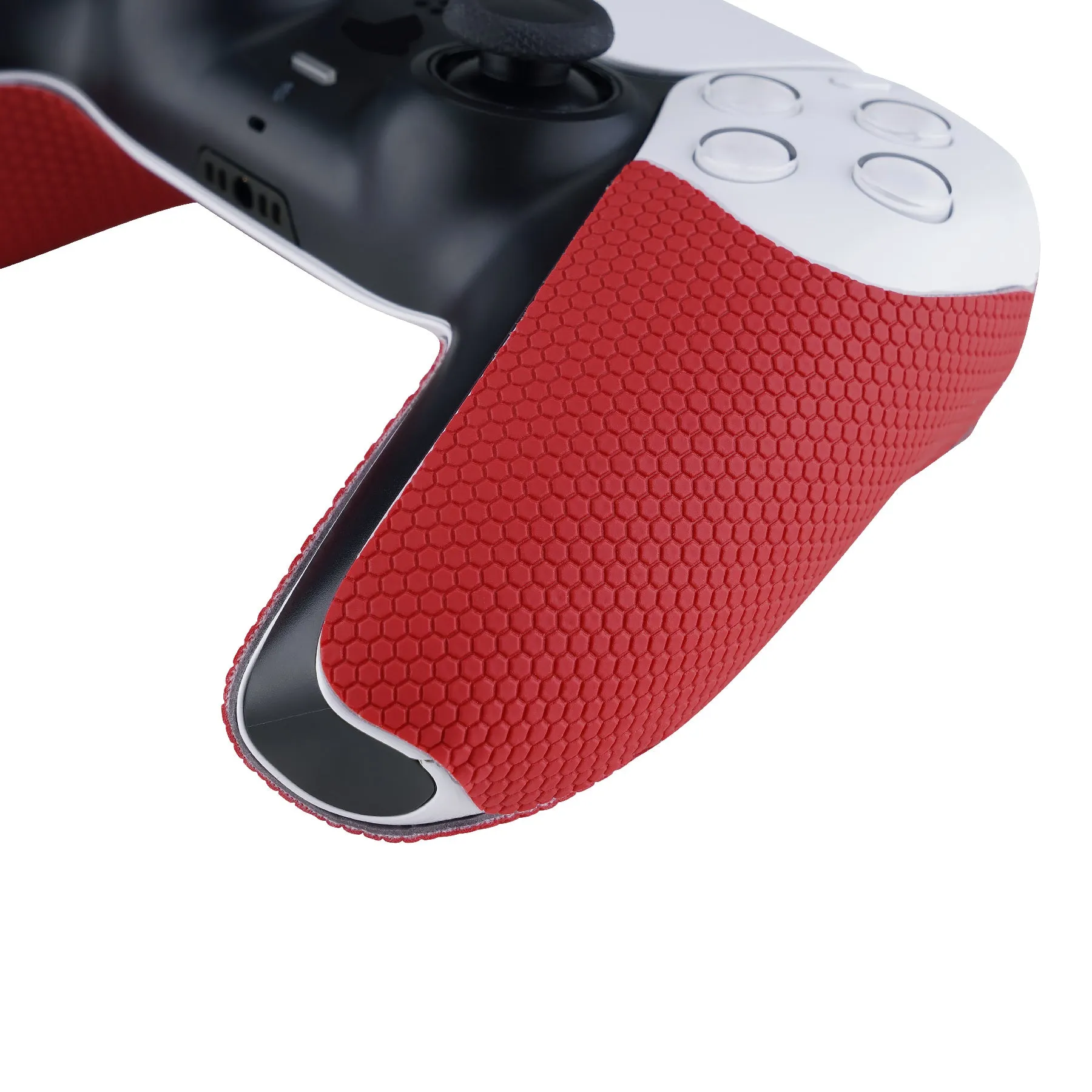 PlayVital Armored Edition Anti-Skid Sweat-Absorbent Controller Grip for PS5, Professional Textured Soft Rubber Pads Handle Grips for PS5 Controller with Shoulder Button Trigger Stickers - red -  PFPJ061