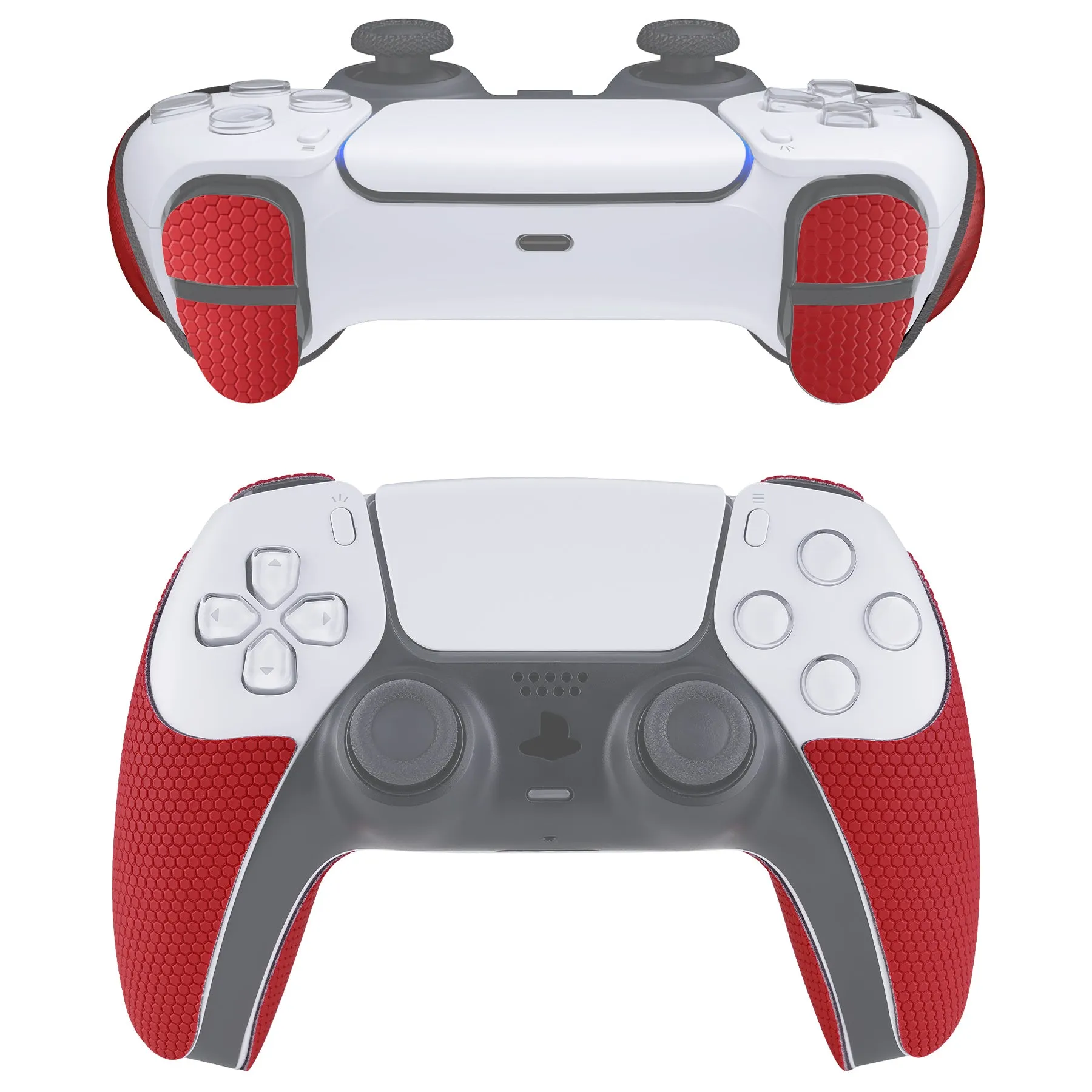 PlayVital Armored Edition Anti-Skid Sweat-Absorbent Controller Grip for PS5, Professional Textured Soft Rubber Pads Handle Grips for PS5 Controller with Shoulder Button Trigger Stickers - red -  PFPJ061