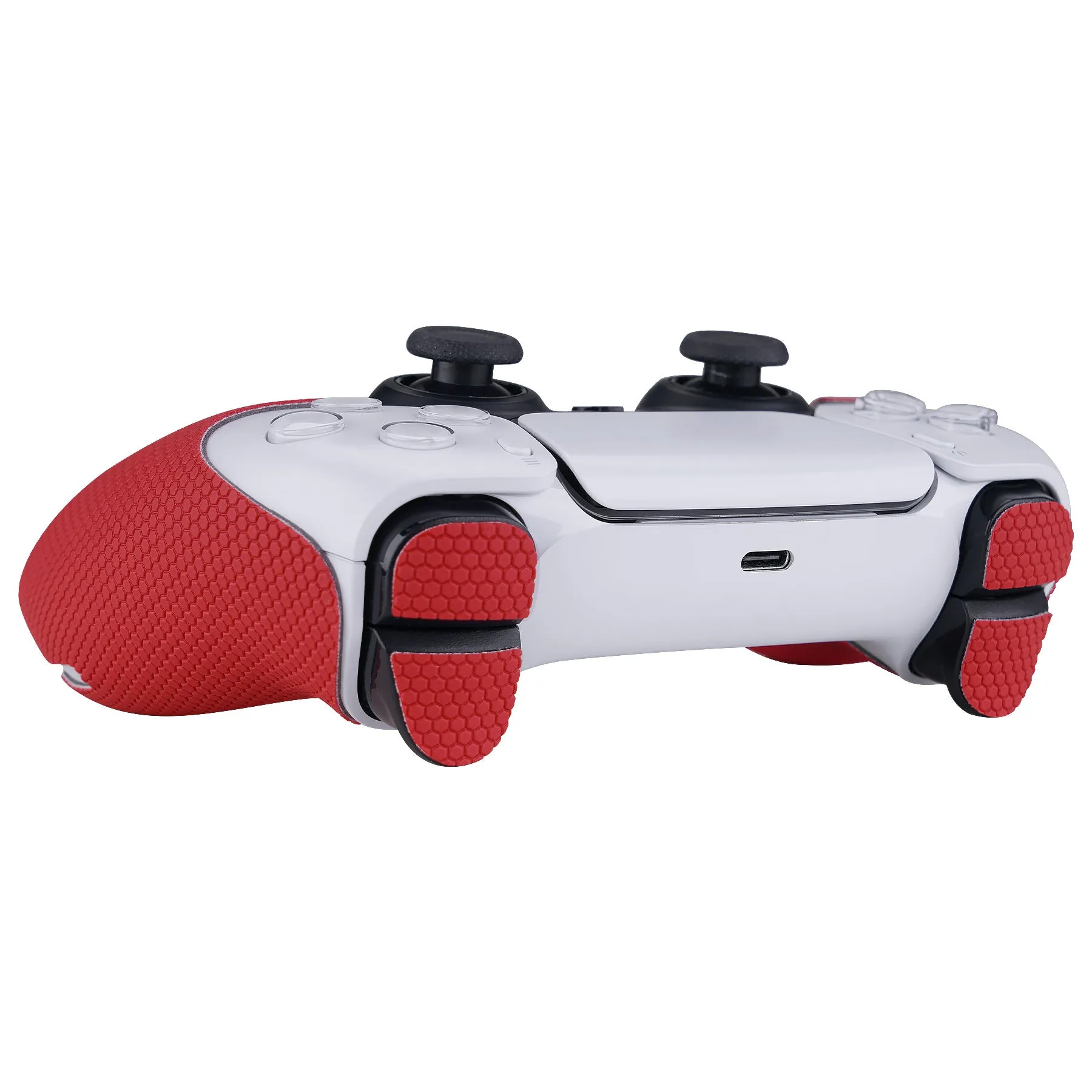 PlayVital Armored Edition Anti-Skid Sweat-Absorbent Controller Grip for PS5, Professional Textured Soft Rubber Pads Handle Grips for PS5 Controller with Shoulder Button Trigger Stickers - red -  PFPJ061