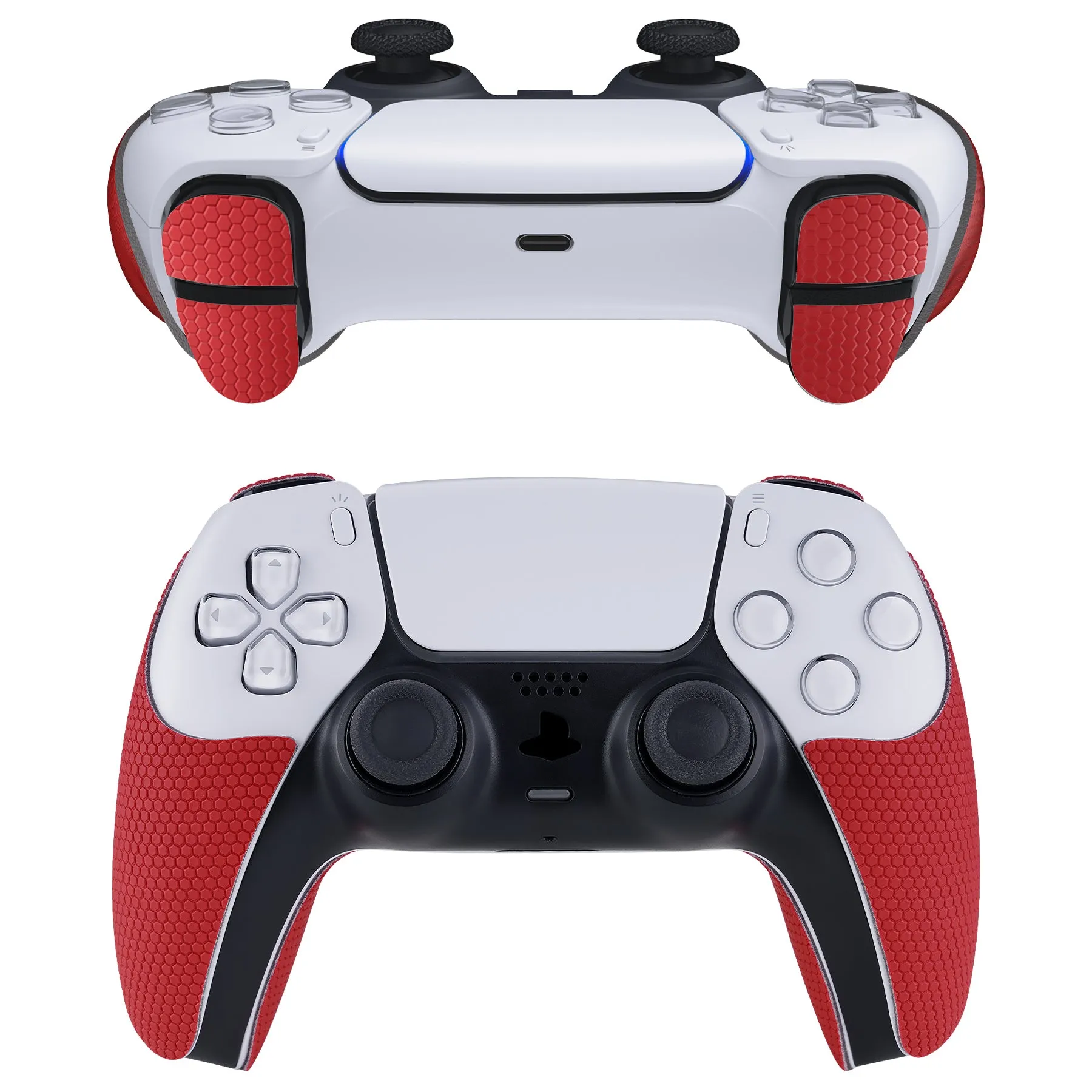 PlayVital Armored Edition Anti-Skid Sweat-Absorbent Controller Grip for PS5, Professional Textured Soft Rubber Pads Handle Grips for PS5 Controller with Shoulder Button Trigger Stickers - red -  PFPJ061