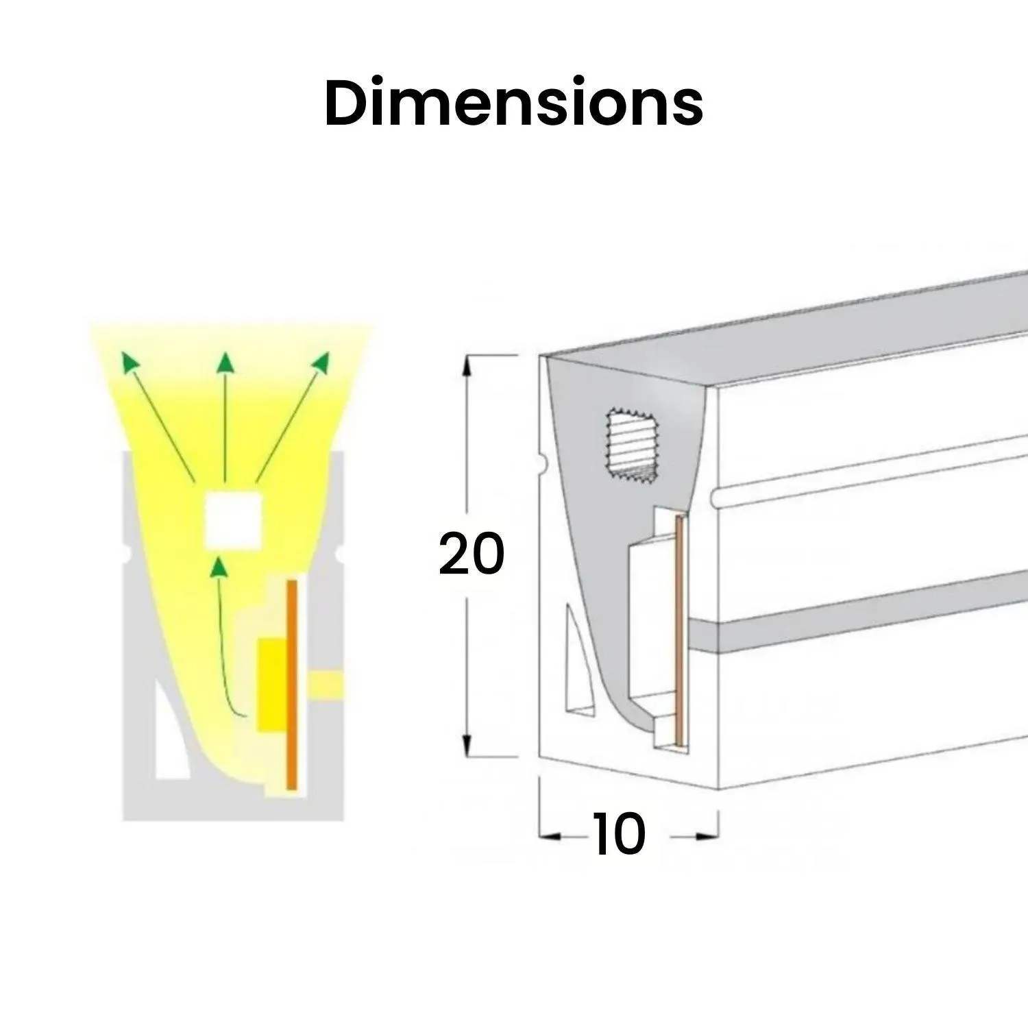 RGB Neon Flex 24V 10x20mm IP68 Waterproof 12.5cm Cut