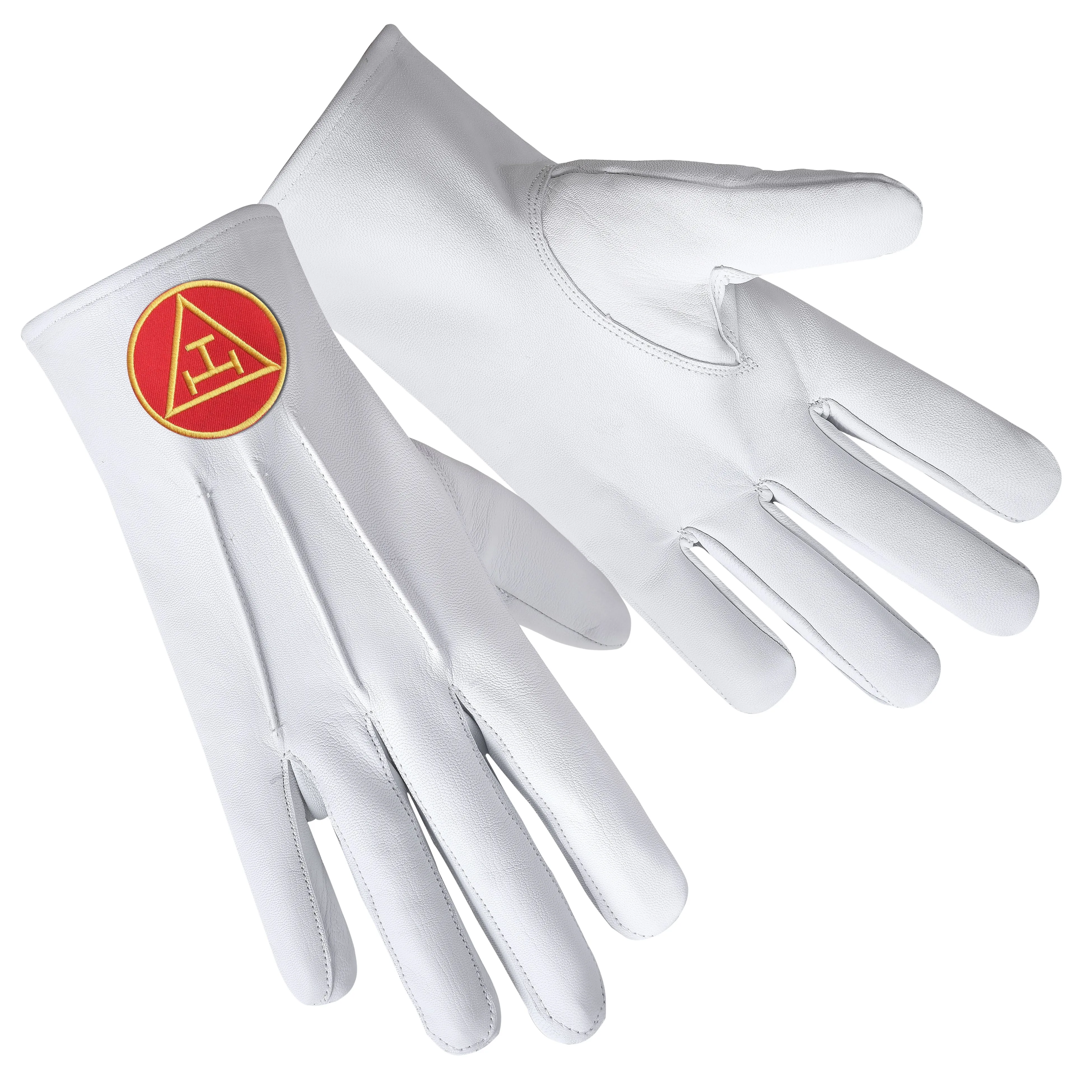 Royal Arch Chapter Gloves - Leather With Gold & Red Patch