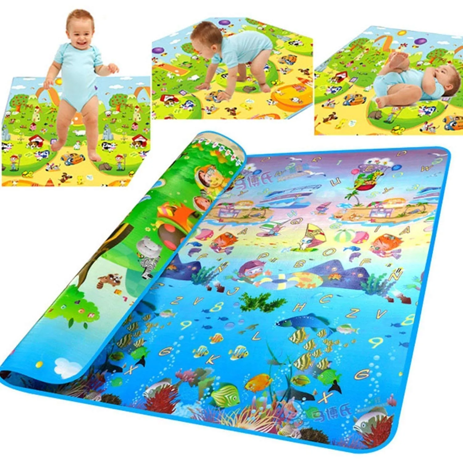 SILENCIO Double Sided Water Proof Baby Mat Carpet Baby Crawl Play Mat Kids Infant Crawling Play Mat Carpet Baby Gym Water Resistant Baby Play & Crawl Mat(Large Size - 6 Feet X 4 Feet), Pack of 1