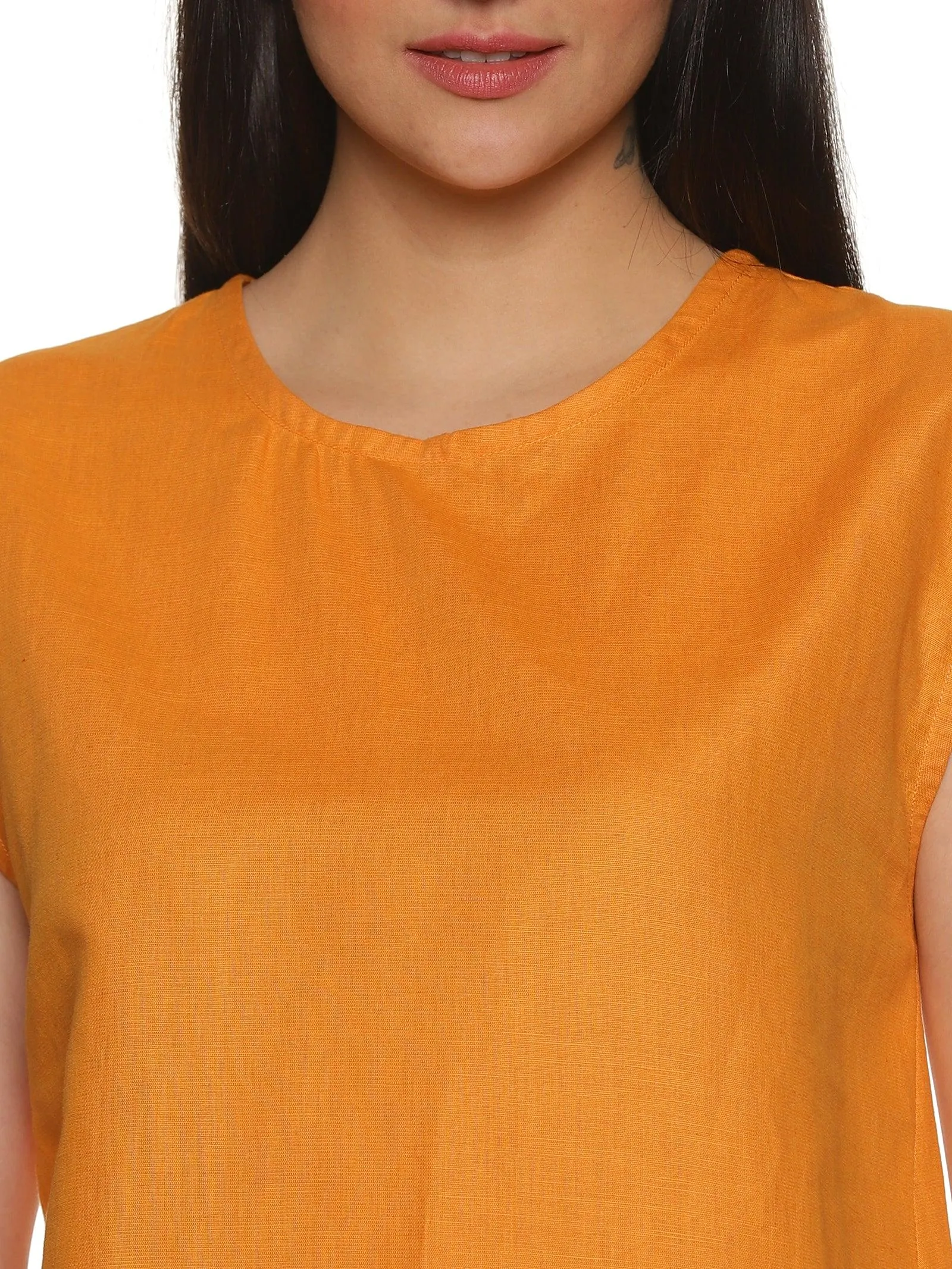 Women's Casual Orange Cotton Half Sleeves Top - Comfortable and Vibrant